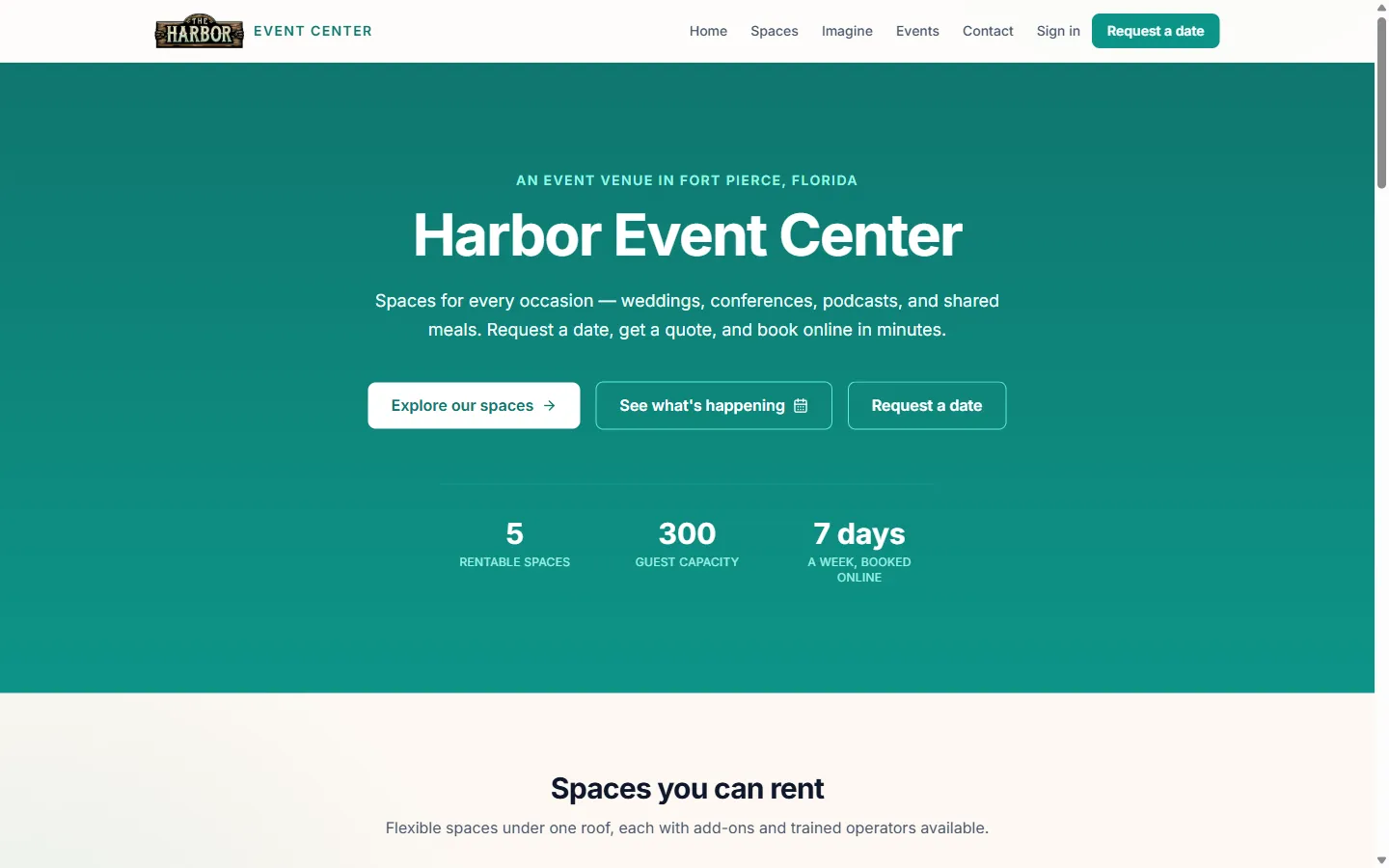 Harbor Event Center website
